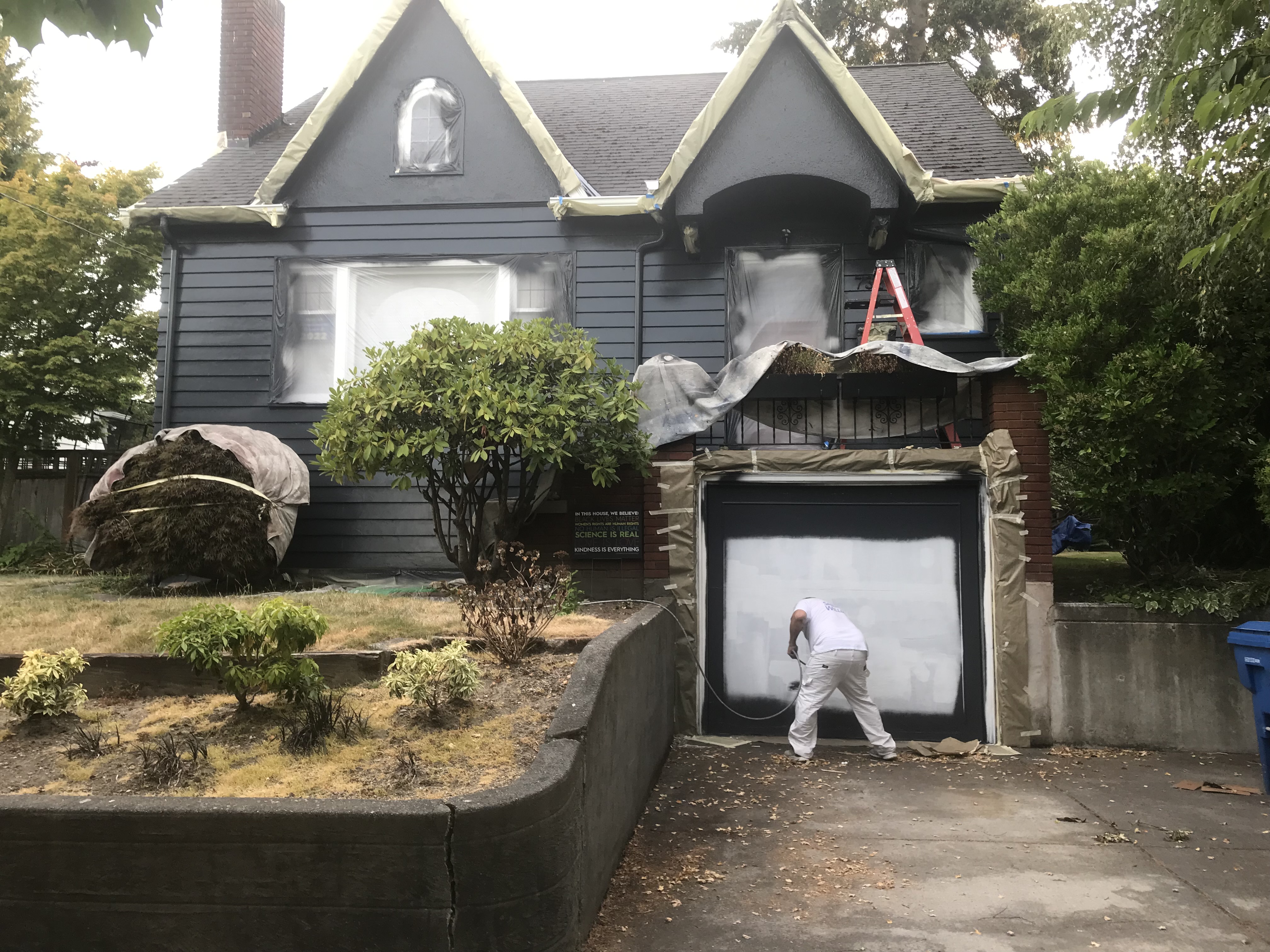 House during painting process